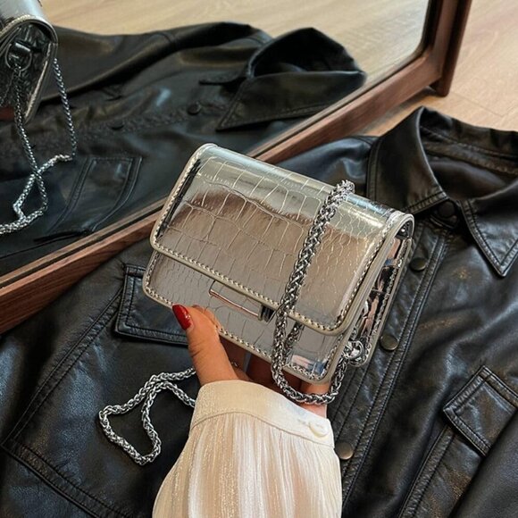 Metallic Silver Evening Mini Purse Crossbody Clutch for Nightclub Parties - Picture 3 of 8